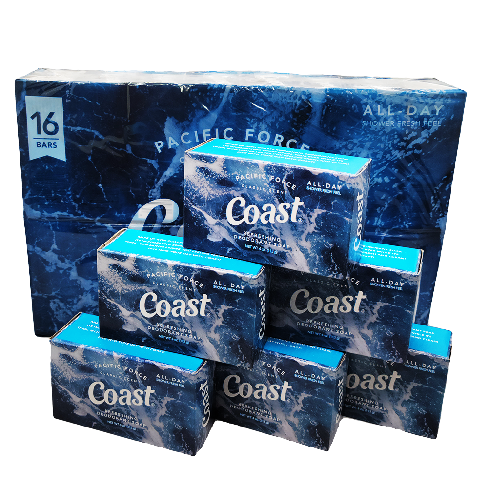 Coast Refreshing Deodorant Soap Bars, 16-Pack